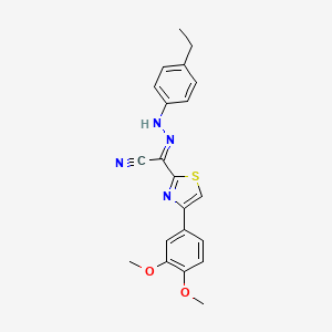 molecular formula C21H20N4O2S B2661226 (2E)-4-(3,4-dimethoxyphenyl)-N-(4-ethylanilino)-1,3-thiazole-2-carboximidoyl cyanide CAS No. 477194-87-9