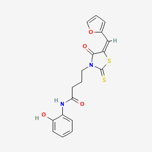 molecular formula C18H16N2O4S2 B2661255 (E)-4-(5-(furan-2-ylmethylene)-4-oxo-2-thioxothiazolidin-3-yl)-N-(2-hydroxyphenyl)butanamide CAS No. 637318-89-9