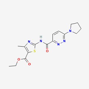 molecular formula C16H19N5O3S B2661294 Ethyl 4-methyl-2-(6-(pyrrolidin-1-yl)pyridazine-3-carboxamido)thiazole-5-carboxylate CAS No. 1396785-51-5