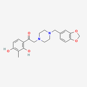 molecular formula C21H24N2O5 B2661298 2-(4-(1,3-苯并二噁英-5-基甲基)哌嗪-1-基)-1-(2,4-二羟基-3-甲基苯基)乙酮 CAS No. 869340-93-2