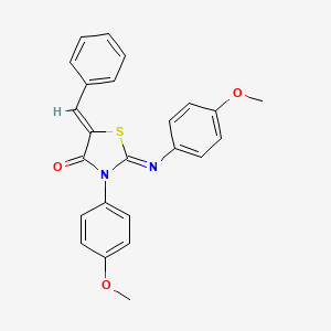 molecular formula C24H20N2O3S B2661305 (2Z,5Z)-5-benzylidene-3-(4-methoxyphenyl)-2-((4-methoxyphenyl)imino)thiazolidin-4-one CAS No. 95489-59-1