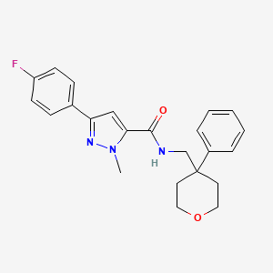 molecular formula C23H24FN3O2 B2661326 3-(4-fluorophenyl)-1-methyl-N-((4-phenyltetrahydro-2H-pyran-4-yl)methyl)-1H-pyrazole-5-carboxamide CAS No. 1396630-73-1