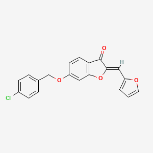 molecular formula C20H13ClO4 B2661336 (Z)-6-((4-chlorobenzyl)oxy)-2-(furan-2-ylmethylene)benzofuran-3(2H)-one CAS No. 620549-86-2