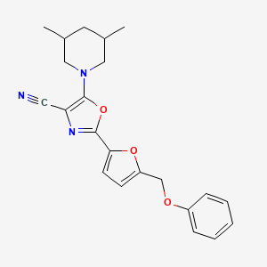 molecular formula C22H23N3O3 B2661339 5-(3,5-Dimethylpiperidin-1-yl)-2-(5-(phenoxymethyl)furan-2-yl)oxazole-4-carbonitrile CAS No. 946200-80-2
