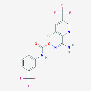 molecular formula C15H9ClF6N4O2 B2661341 3-chloro-5-(trifluoromethyl)-N'-({[3-(trifluoromethyl)anilino]carbonyl}oxy)-2-pyridinecarboximidamide CAS No. 339010-74-1