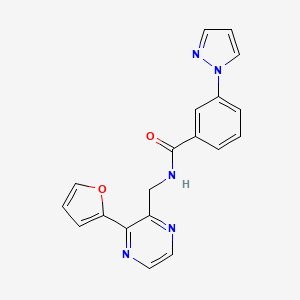 B2661347 N-((3-(furan-2-yl)pyrazin-2-yl)methyl)-3-(1H-pyrazol-1-yl)benzamide CAS No. 2034533-15-6