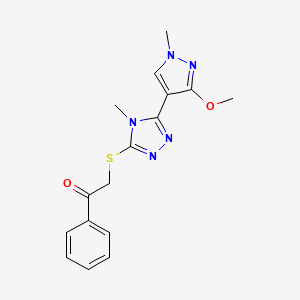molecular formula C16H17N5O2S B2661351 2-((5-(3-methoxy-1-methyl-1H-pyrazol-4-yl)-4-methyl-4H-1,2,4-triazol-3-yl)thio)-1-phenylethanone CAS No. 1014074-62-4
