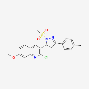 molecular formula C21H20ClN3O3S B2661352 2-chloro-7-methoxy-3-(1-(methylsulfonyl)-3-(p-tolyl)-4,5-dihydro-1H-pyrazol-5-yl)quinoline CAS No. 442650-11-5
