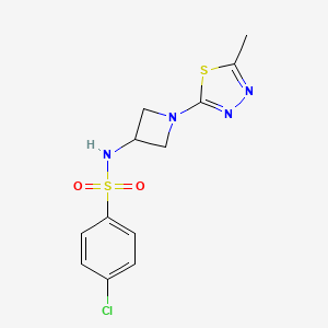 molecular formula C12H13ClN4O2S2 B2661359 4-Chloro-N-[1-(5-methyl-1,3,4-thiadiazol-2-yl)azetidin-3-yl]benzenesulfonamide CAS No. 2415535-37-2