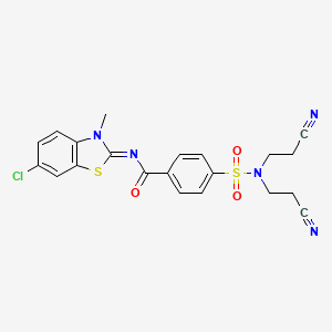 molecular formula C21H18ClN5O3S2 B2661363 4-[双(2-氰乙基)磺酰氨基]-N-(6-氯-3-甲基-1,3-苯并噻唑-2-基亚甲基)苯甲酰胺 CAS No. 850909-97-6