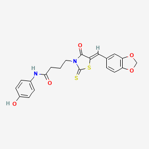 (Z)-4-(5-(benzo[d][1,3]dioxol-5-ylmethylene)-4-oxo-2-thioxothiazolidin-3-yl)-N-(4-hydroxyphenyl)butanamide