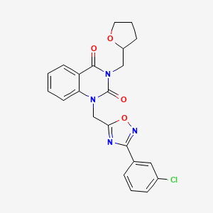 molecular formula C22H19ClN4O4 B2661387 1-((3-(3-chlorophenyl)-1,2,4-oxadiazol-5-yl)methyl)-3-((tetrahydrofuran-2-yl)methyl)quinazoline-2,4(1H,3H)-dione CAS No. 1105240-47-8