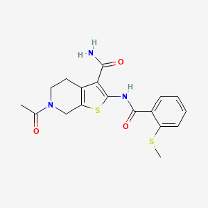 molecular formula C18H19N3O3S2 B2661394 6-Acetyl-2-(2-(methylthio)benzamido)-4,5,6,7-tetrahydrothieno[2,3-c]pyridine-3-carboxamide CAS No. 896350-16-6