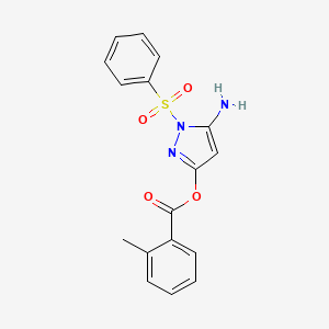 molecular formula C17H15N3O4S B2661397 5-amino-1-(phenylsulfonyl)-1H-pyrazol-3-yl 2-methylbenzoate CAS No. 442678-77-5