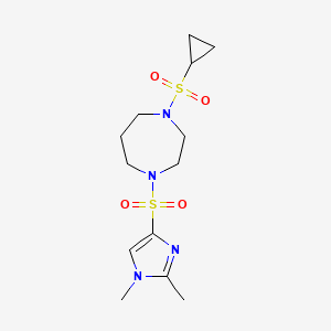 molecular formula C13H22N4O4S2 B2661405 1-(cyclopropylsulfonyl)-4-((1,2-dimethyl-1H-imidazol-4-yl)sulfonyl)-1,4-diazepane CAS No. 1903479-97-9