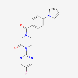 molecular formula C19H16FN5O2 B2661425 1-(5-fluoropyrimidin-2-yl)-4-[4-(1H-pyrrol-1-yl)benzoyl]piperazin-2-one CAS No. 2309221-43-8