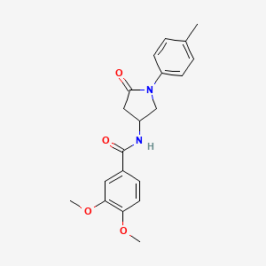 molecular formula C20H22N2O4 B2661450 3,4-二甲氧基-N-(5-氧代-1-(对甲苯基)吡咯啉-3-基)苯甲酰胺 CAS No. 896365-24-5