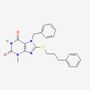 molecular formula C22H22N4O2S B2661464 7-Benzyl-3-methyl-8-(3-phenylpropylsulfanyl)purine-2,6-dione CAS No. 331841-68-0
