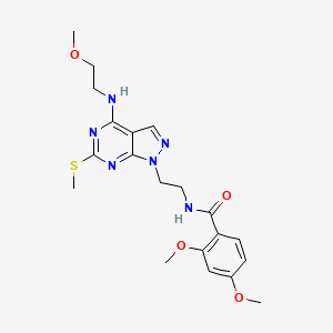 molecular formula C20H26N6O4S B2661467 2,4-二甲氧基-N-(2-(4-((2-甲氧基乙基)氨基)-6-(甲硫基)-1H-吡嘧啶-1-基)乙基)苯甲酰胺 CAS No. 946313-44-6