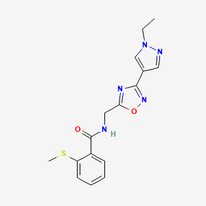 molecular formula C16H17N5O2S B2661474 N-((3-(1-ethyl-1H-pyrazol-4-yl)-1,2,4-oxadiazol-5-yl)methyl)-2-(methylthio)benzamide CAS No. 2034332-45-9