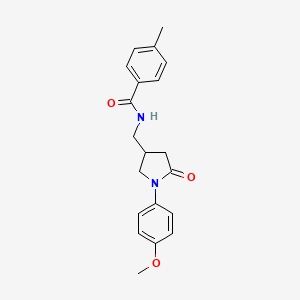 molecular formula C20H22N2O3 B2661477 N-((1-(4-methoxyphenyl)-5-oxopyrrolidin-3-yl)methyl)-4-methylbenzamide CAS No. 954652-10-9