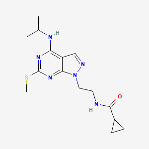 molecular formula C15H22N6OS B2661481 N-(2-(4-(isopropylamino)-6-(methylthio)-1H-pyrazolo[3,4-d]pyrimidin-1-yl)ethyl)cyclopropanecarboxamide CAS No. 941941-57-7
