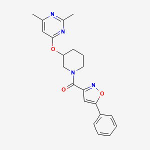 molecular formula C21H22N4O3 B2661493 (3-((2,6-二甲基嘧啶-4-基)氧基)哌啶-1-基)(5-苯基异噁唑-3-基)甲酮 CAS No. 2034472-72-3