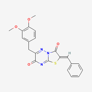 molecular formula C21H17N3O4S B2661499 (Z)-2-benzylidene-6-(3,4-dimethoxybenzyl)-2H-thiazolo[3,2-b][1,2,4]triazine-3,7-dione CAS No. 638133-44-5