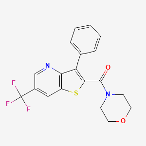 molecular formula C19H15F3N2O2S B2661501 4-[3-phenyl-6-(trifluoromethyl)thieno[3,2-b]pyridine-2-carbonyl]morpholine CAS No. 478260-62-7