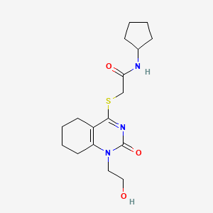 molecular formula C17H25N3O3S B2661506 N-cyclopentyl-2-((1-(2-hydroxyethyl)-2-oxo-1,2,5,6,7,8-hexahydroquinazolin-4-yl)thio)acetamide CAS No. 941888-01-3