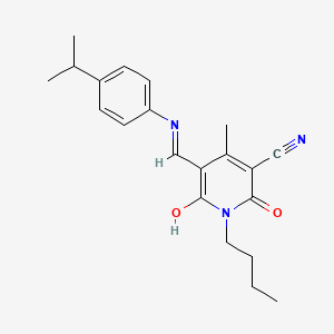 molecular formula C21H25N3O2 B2661512 (5Z)-1-butyl-4-methyl-2,6-dioxo-5-({[4-(propan-2-yl)phenyl]amino}methylidene)-1,2,5,6-tetrahydropyridine-3-carbonitrile CAS No. 883278-93-1