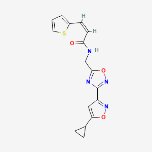 molecular formula C16H14N4O3S B2661520 (Z)-N-((3-(5-cyclopropylisoxazol-3-yl)-1,2,4-oxadiazol-5-yl)methyl)-3-(thiophen-2-yl)acrylamide CAS No. 1904625-33-7