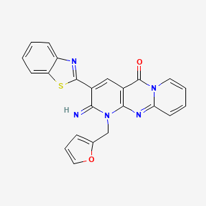 molecular formula C23H15N5O2S B2661523 5-(1,3-Benzothiazol-2-yl)-7-[(furan-2-yl)methyl]-6-imino-1,7,9-triazatricyclo[8.4.0.0^{3,8}]tetradeca-3(8),4,9,11,13-pentaen-2-one CAS No. 867136-49-0