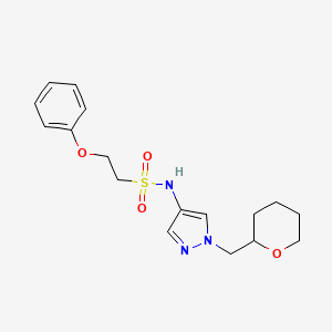 molecular formula C17H23N3O4S B2661531 2-phenoxy-N-(1-((tetrahydro-2H-pyran-2-yl)methyl)-1H-pyrazol-4-yl)ethanesulfonamide CAS No. 2034374-93-9
