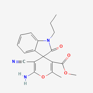 molecular formula C19H19N3O4 B2661543 Methyl 2'-amino-3'-cyano-6'-methyl-2-oxo-1-propyl-1,2-dihydrospiro[indole-3,4'-pyran]-5'-carboxylate CAS No. 939893-66-0