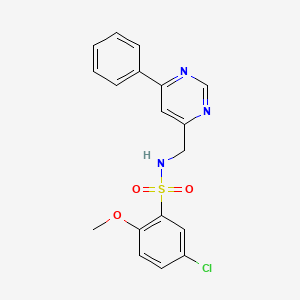 molecular formula C18H16ClN3O3S B2661557 5-chloro-2-methoxy-N-((6-phenylpyrimidin-4-yl)methyl)benzenesulfonamide CAS No. 2191403-94-6
