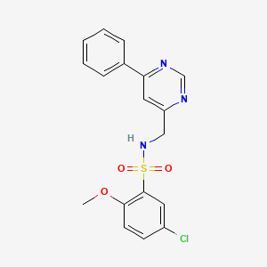 molecular formula C18H16ClN3O3S B2661557 5-chloro-2-methoxy-N-[(6-phenylpyrimidin-4-yl)methyl]benzene-1-sulfonamide CAS No. 2191403-94-6