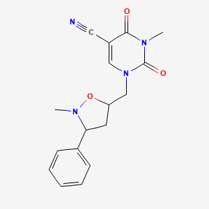molecular formula C17H18N4O3 B2661568 3-Methyl-1-[(2-methyl-3-phenyltetrahydro-5-isoxazolyl)methyl]-2,4-dioxo-1,2,3,4-tetrahydro-5-pyrimidinecarbonitrile CAS No. 339279-32-2