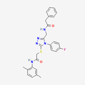 molecular formula C27H26FN5O2S B2661574 N-(2,5-dimethylphenyl)-2-((4-(4-fluorophenyl)-5-((2-phenylacetamido)methyl)-4H-1,2,4-triazol-3-yl)thio)acetamide CAS No. 389071-55-0