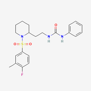 molecular formula C21H26FN3O3S B2661582 1-(2-(1-((4-Fluoro-3-methylphenyl)sulfonyl)piperidin-2-yl)ethyl)-3-phenylurea CAS No. 898406-78-5
