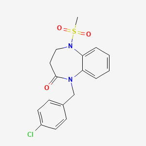 molecular formula C17H17ClN2O3S B2661585 1-(4-chlorobenzyl)-5-(methylsulfonyl)-1,3,4,5-tetrahydro-2H-1,5-benzodiazepin-2-one CAS No. 866138-34-3