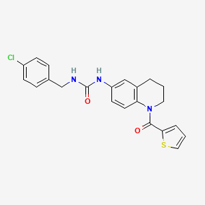 molecular formula C22H20ClN3O2S B2661626 1-(4-Chlorobenzyl)-3-(1-(thiophene-2-carbonyl)-1,2,3,4-tetrahydroquinolin-6-yl)urea CAS No. 1203058-15-4