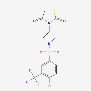 molecular formula C13H10ClF3N2O4S2 B2661627 3-(1-((4-Chloro-3-(trifluoromethyl)phenyl)sulfonyl)azetidin-3-yl)thiazolidine-2,4-dione CAS No. 1795086-16-6