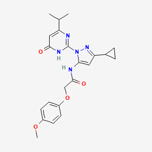 molecular formula C22H25N5O4 B2661634 N-(3-cyclopropyl-1-(4-isopropyl-6-oxo-1,6-dihydropyrimidin-2-yl)-1H-pyrazol-5-yl)-2-(4-methoxyphenoxy)acetamide CAS No. 1206996-78-2
