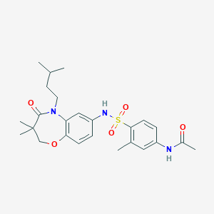 molecular formula C25H33N3O5S B2661655 N-(4-(N-(5-isopentyl-3,3-dimethyl-4-oxo-2,3,4,5-tetrahydrobenzo[b][1,4]oxazepin-7-yl)sulfamoyl)-3-methylphenyl)acetamide CAS No. 922058-95-5