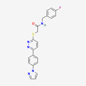 molecular formula C22H18FN5OS B2661673 2-((6-(4-(1H-pyrazol-1-yl)phenyl)pyridazin-3-yl)thio)-N-(4-fluorobenzyl)acetamide CAS No. 1019096-85-5