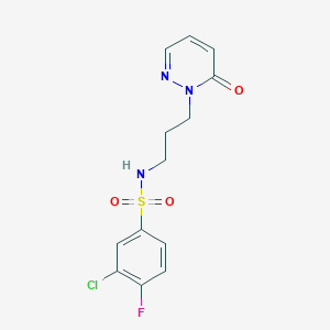 molecular formula C13H13ClFN3O3S B2661674 3-chloro-4-fluoro-N-(3-(6-oxopyridazin-1(6H)-yl)propyl)benzenesulfonamide CAS No. 1105200-46-1