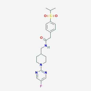 molecular formula C21H27FN4O3S B2661703 N-[[1-(5-Fluoropyrimidin-2-yl)piperidin-4-yl]methyl]-2-(4-propan-2-ylsulfonylphenyl)acetamide CAS No. 2415571-19-4