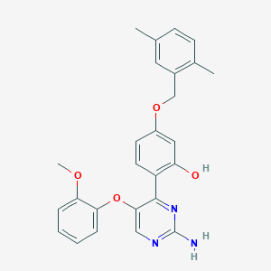 molecular formula C26H25N3O4 B2661713 2-(2-Amino-5-(2-methoxyphenoxy)pyrimidin-4-yl)-5-((2,5-dimethylbenzyl)oxy)phenol CAS No. 898924-51-1