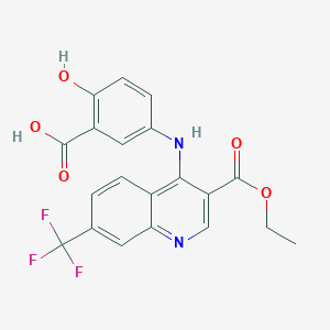molecular formula C20H15F3N2O5 B2661726 5-((3-(Ethoxycarbonyl)-7-(trifluoromethyl)quinolin-4-yl)amino)-2-hydroxybenzoic acid CAS No. 881941-26-0